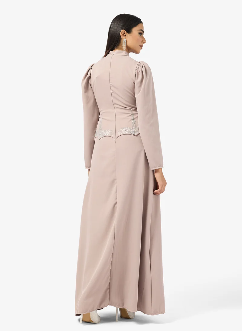 خزانة Mock Peplum Dress With Embellished Waist